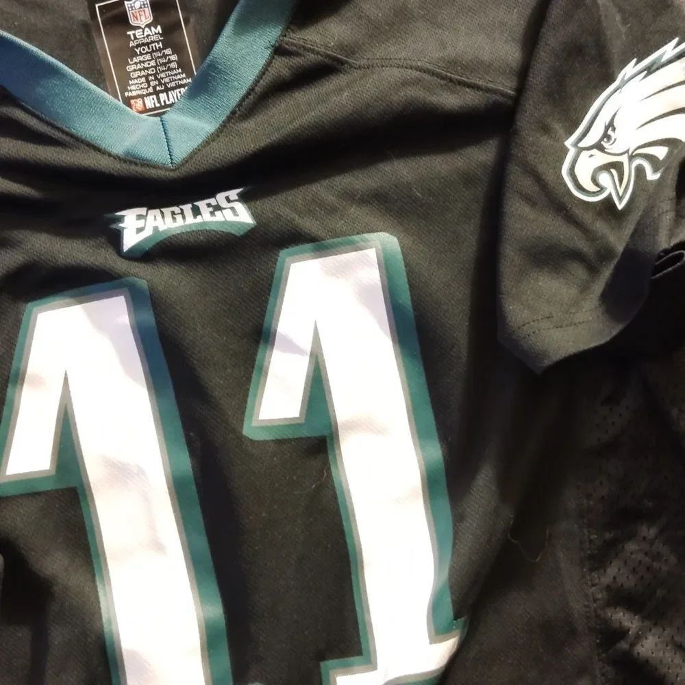 NFL Eagles Wentz 11 Kids Black and Teal Jersey (121) - Picture 3 of 4